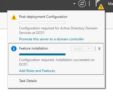 Promote this server to a domain controller notification in Server Manager