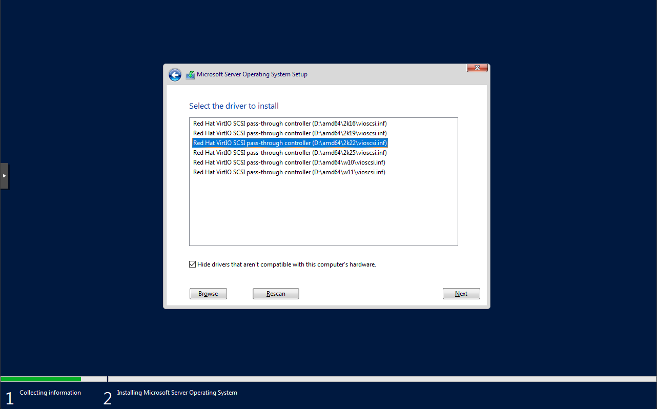 Windows Server installer loading VirtIO storage driver
